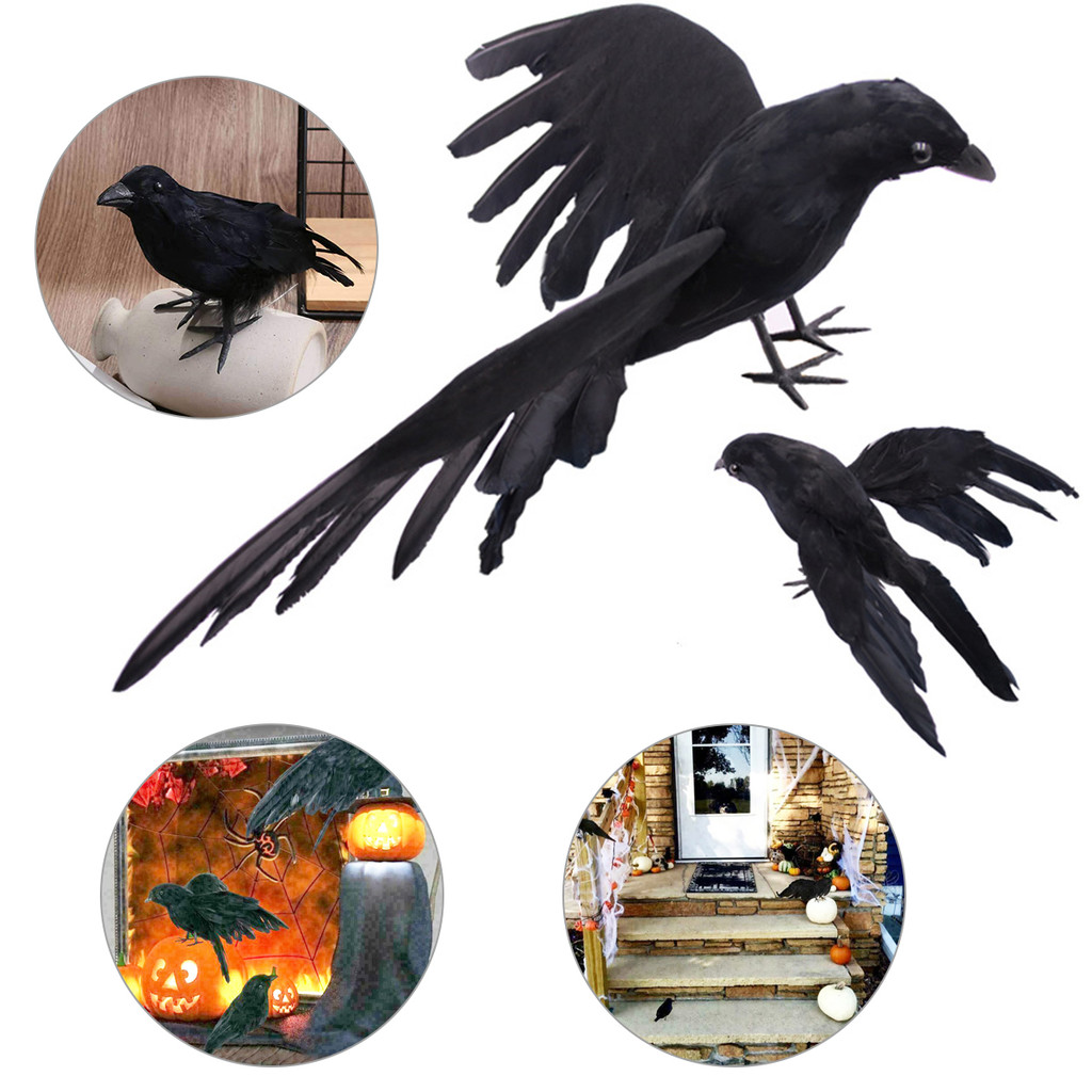 Halloween Black Crow Feather Animal Đạo cụ Crow Ghost Lễ hội Kinh dị Trang trí Đạo cụ mô phỏng
