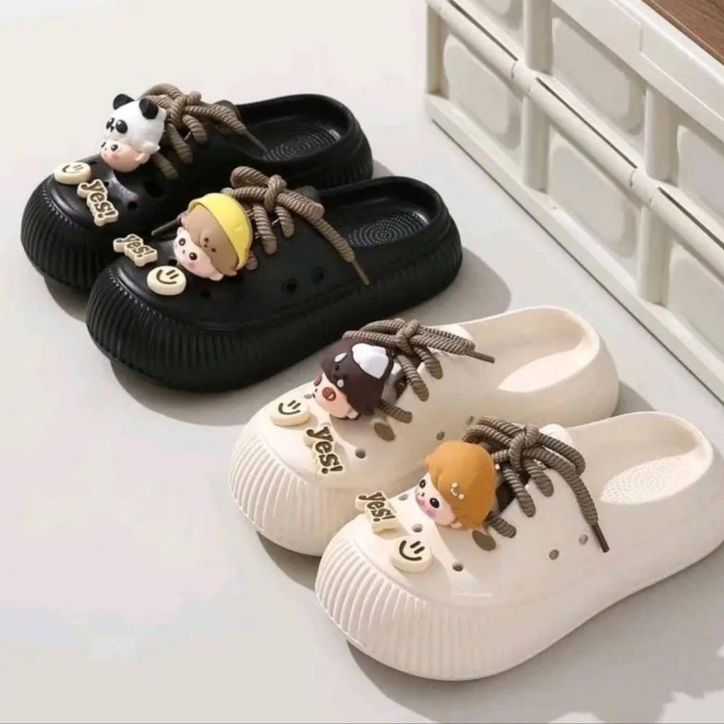Dép Sục Nữ Kèm Sticker Hoạt Hình Bé Gái Đế Cao 5cm Dễ THương Giày Lười Nữ Charm Xinh SUCHOATHINH Shoes DéP
