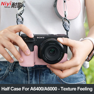 Túi Máy Ảnh Da PU Nửa Dành Cho Sony A6000 A6100 A6700 Vỏ Đế Sony A6300 A6400 Túi Đeo Vai 1 / 4 Vít Phong Cách Retro