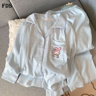 Quần Dài Tay Dài Tay mùa xuân thu FDS Bộ đồ mặc nhà đáng yêu Hoạt hình MELODI màu xanh mây cho nữ