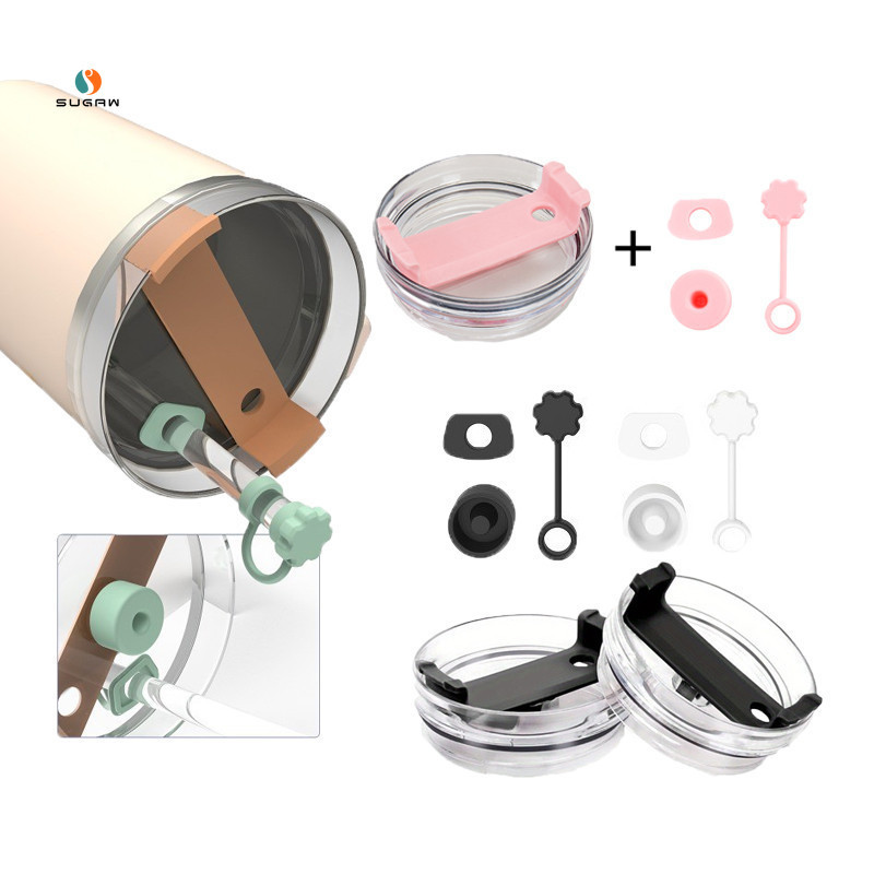 20 / 30 / 40oz Nắp Chai Nước Nắp Tumbler Nắp Thay Thế, 3 Bộ Nút Chặn Chống Tràn Silicon, Nắp Ống Hút