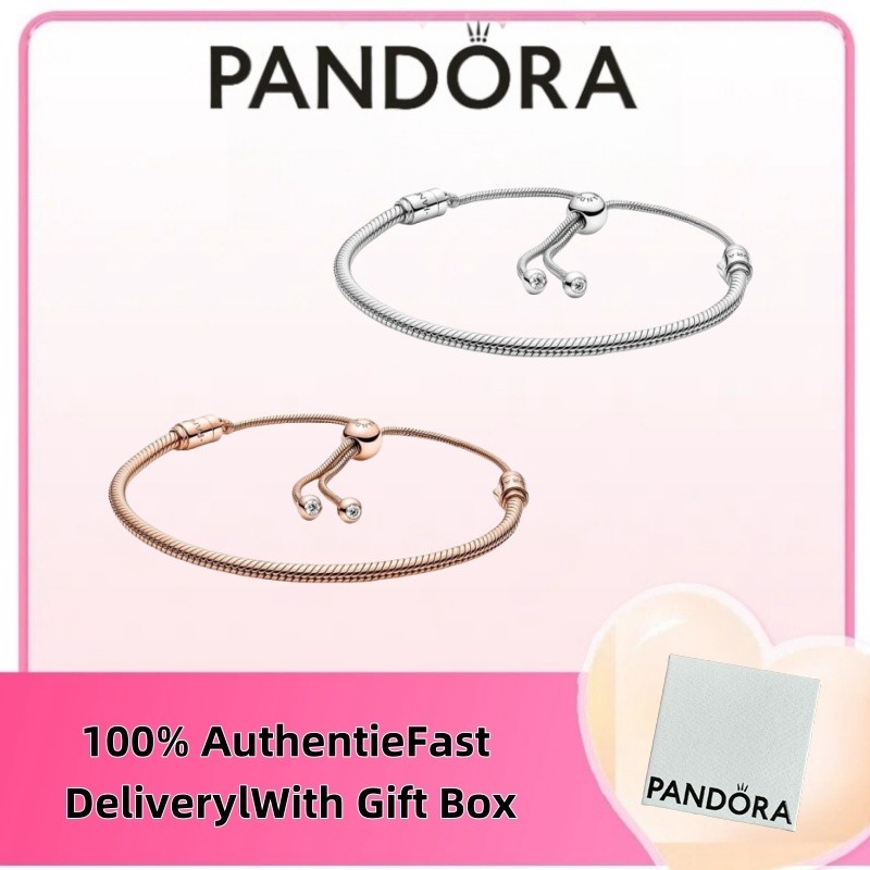 100% S925 bạc trang sức Pandora trang sức dành cho nữ Pandora Moments Snake Chain Slider Bracelet 59