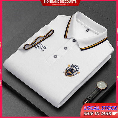 [Sẵn SÀNG] Áo sơ mi Polo nam thêu tay ngắn dáng rộng cổ đứng thoáng khí thông minh Kemeja Baju Lelaki XC2221