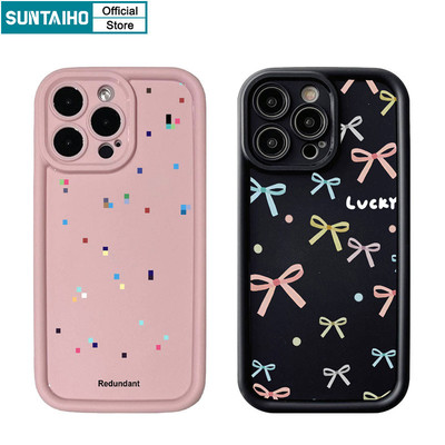 Suntaiho Lucky Bowknot Black Hợp Thời Trang Ốp Điện Thoại Silicon Mờ Mềm Cao Cấp Chống Sốc Cho iPhone 11 12 13 14 15 16 Pro max IP 7 8 Plus Iphon X Xs XR Xs max