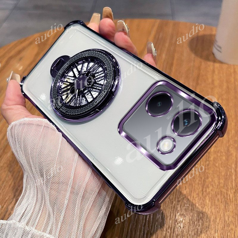 Ốp điện thoại trong suốt mạ bốn góc Poco M7 Pro 5G có giá đỡ cối xay gió cho Poco M7 Pro Poco M7Pro 