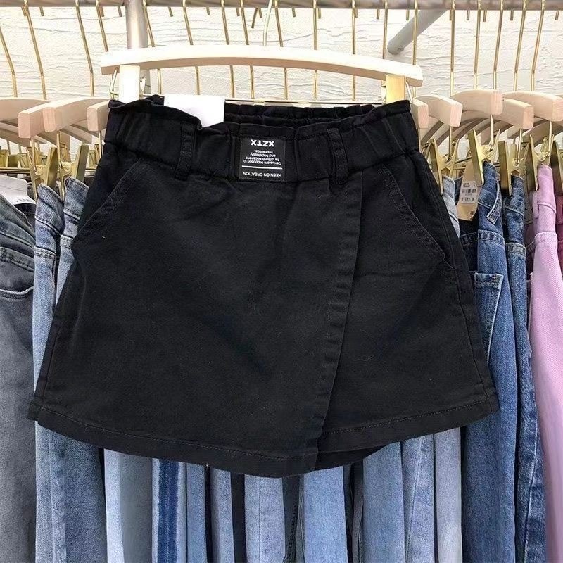 Quần váy giả hai mảnh, short ống rộng cotton, váy trắng mùa hè nữ, eo co giãn, váy nửa | BigBuy360 - bigbuy360.vn