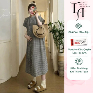 Đầm Suông, Váy Bầu Mùa Hè Thiết Kế Dáng Dài Sọc Kẻ Caro Chất Vải Mát Mẫu Mới Trend 2025