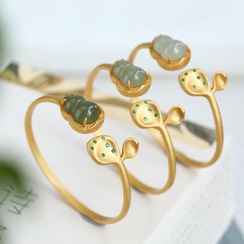 Thời Trang Nữ S925 Bạc Mạ Vàng Ngọc Ngọc Thân Lá Lắc Tay Nữ Thời Trang S925 Mạ Bạc Vàng Ngọc Vòng Ta