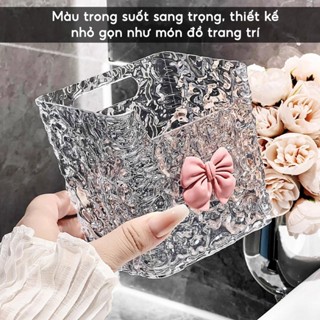  Khay Nhựa kèm nơ Dán Tường Trong Suốt Hộp Đựng Mỹ Phẩm xinh xắn tiện dụng 10,5x8x11,5cm -EN888 