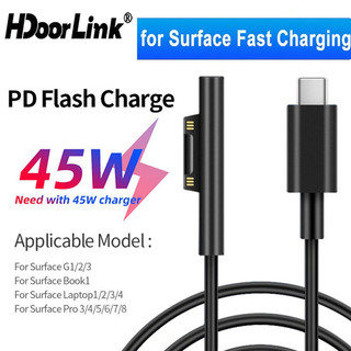Cáp sạc bề mặt HdoorLink 45W Microsoft PD sang Type C Cáp sạc nhanh USB C Power Tablet Sạc cho bề mặt Microsoft