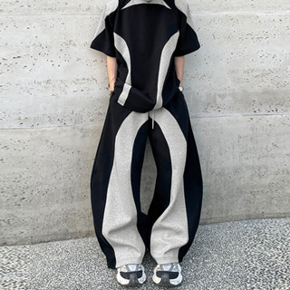 Incerun Nam Hàn Quốc Áo nỉ ngắn tay Quần thường ngày Chắp vá Bộ đồ hai mảnh