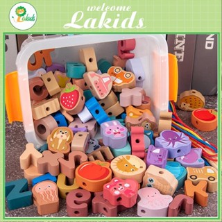 Đồ chơi xâu hạt gỗ 64/75 chi tiết cho bé, đồ chơi montessory rèn luyện tính kiên nhẫn, khéo léo, sáng tạo cho bé