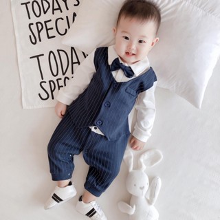 Bộ body dài tay bodysuit áo liền quần bộ đồ liền thân Babyshop88 cho bé trai bé gái M9.11.24-1 Mẫu công tử kẻ