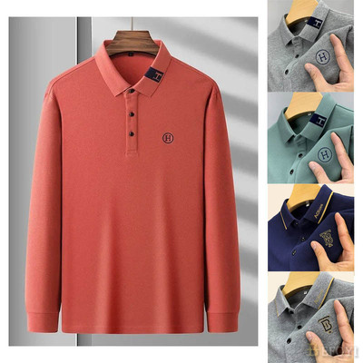 Áo Sơ Mi Polo Nam Tay Dài Ve Áo In Hình Băng Thêu Chữ Áo Thun Đơn Giản Thoải Mái Trung Niên Và Trẻ Áo Thun Đáy Áo Sơ Mi BEFOYI SZ206