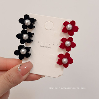 Kẹp tóc hoa nhỏ hình ngọc trai đỏ đổ xô phong cách Hàn Quốc dành cho nữ