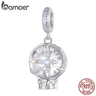 Bamoer S925 Charm Giáng Sinh Bông Tuyết Pha Lê Bóng Thiết Kế Mặt Dây Chuyền DIY Cho Vòng Tay Quà Tặng Cho Nữ