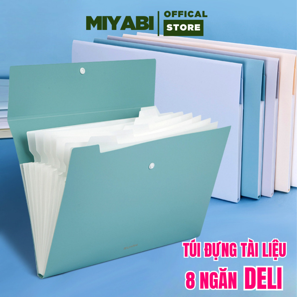 Túi đựng tài liệu 8 Ngăn Deli file cặp tệp đựng tài liệu a4 nhiều ngăn đựng giấy tờ bìa hồ sơ chứng 