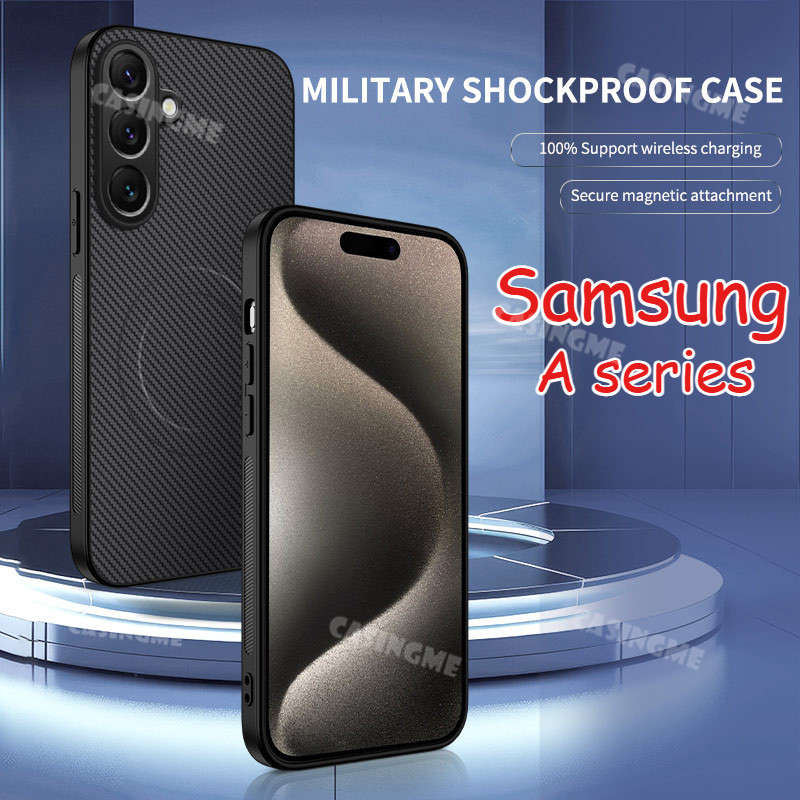 Ốp điện thoại từ tính họa tiết sợi Carbon Samsung A17 5G 2025 cho Samsung Galaxy A07 A17 A27 A37 A57