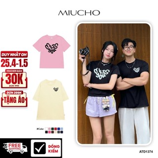 Áo thun đôi baby tee couple trái tim from rộng ATD1374 Miucho vải cotton thoáng mát cổ tròn in mix