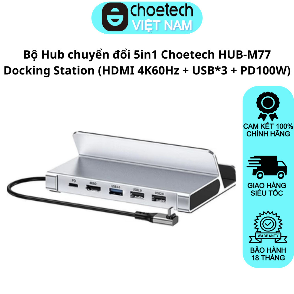 Bộ Hub chuyển đổi 5in1 Choetech HUB-M77 Docking Station