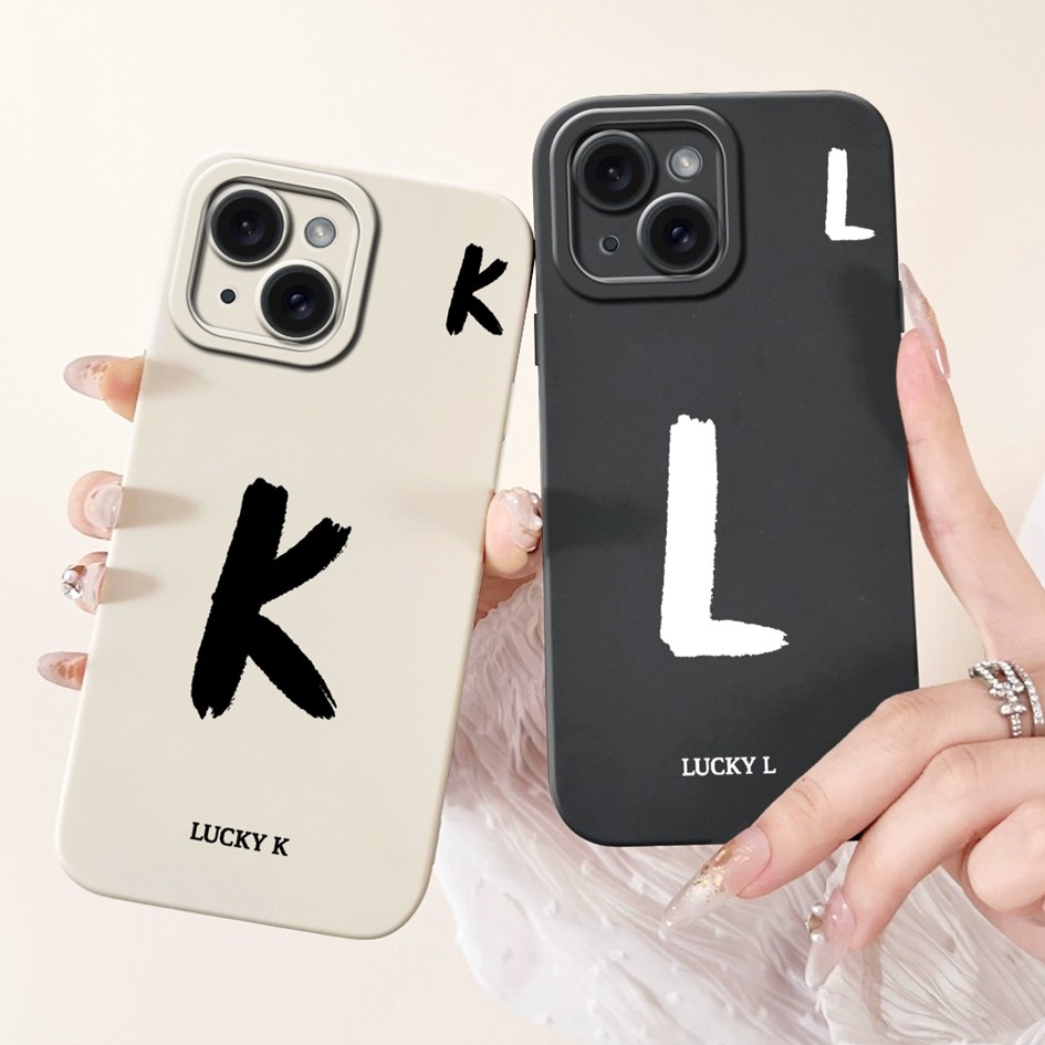 Dành Cho iPhone 15 A3090 A2846 Ốp Lưng Đơn Giản Đen Trắng Chữ Cái Silicon Mềm Chống Sốc Cho iPhone 1