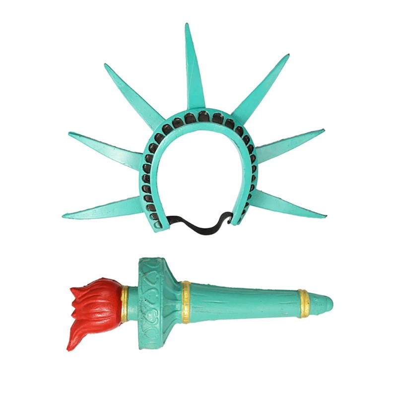 HO Tượng Nữ Thần Tự Do Vương Miện Và Bộ Đèn Pin Phụ Kiện Tiệc Yêu Nước Cho Nữ