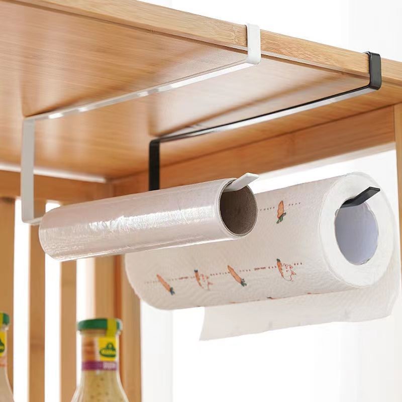 Kitchen Towel Rack Punch-Free Cabinet Roll Stand Storage Rack Dishcloth Stand Plastic Wrap Rag Stora