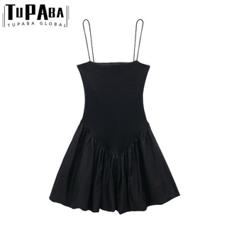 TUPABA Váy Mini , Đầm Sườn Chắp Vá, Dây Mỏng Thời Trang Cami Váy Nữ Không Tay Mùa Hè