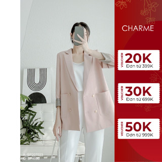 Áo Vest, Áo Blazer Nữ Tay Lửng Phối Kẻ Caro Có Đệm Vai Thiết Kế Charme 207023