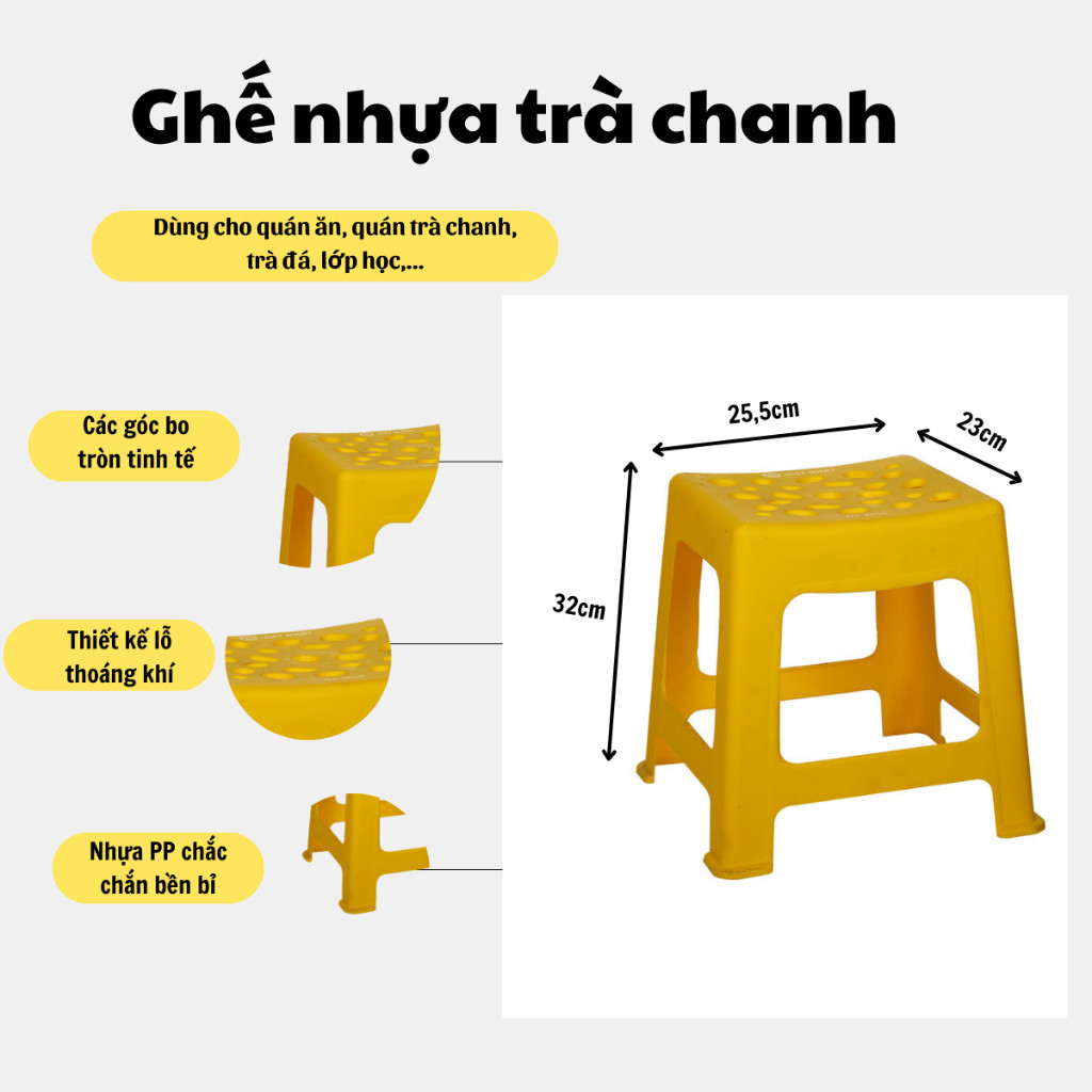 Ghế nhựa trà chanh, ghế đẩu màu xanh, vàng, cam ngồi quán nướng, trà sữa, trà chanh vỉa hè