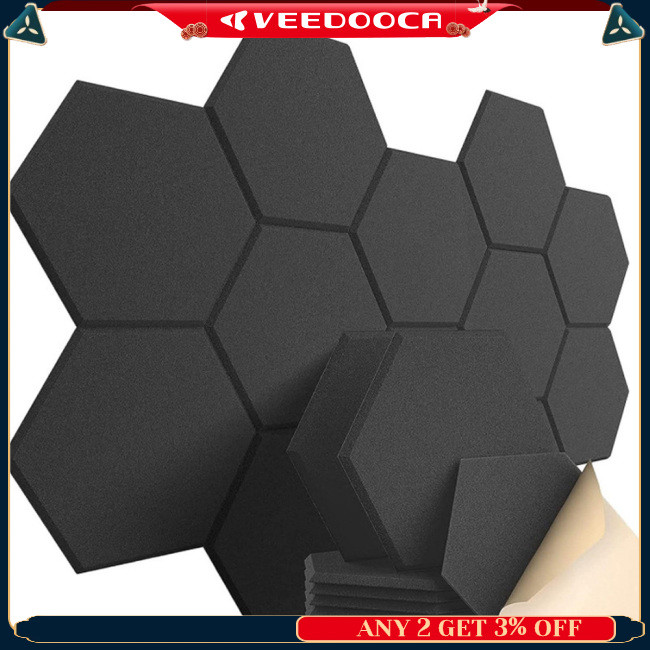 Veedooca 12 Tấm Acoustic Tự Dính, Đệm Cách Âm, Tấm Bọt Cách Âm Mật Độ Cao Lục Giác, Tấm Tường Acoustic Cho Phòng Thu Gia Đình Trong Nhà