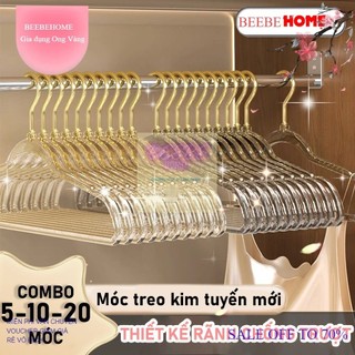 [FREE SHIP] Combo 10 Móc Treo Quần Áo Trong Suốt, Mắc Quần Áo Kim Tuyến Chống Trượt Đầu Móc Xoay 360 Độ Đa Năng BEEHOME