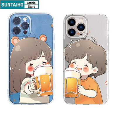 Suntaiho Ngộ nghĩnh Vỏ Độc Đáo Cặp Đôi Uống Bia Họa Tiết Ốp lưng Cho Iphone 16 15 14 13 12 11 Pro Max IP 7 8 Plus Iphon X Xs XR Xs Max TPU Mềm Cao Cấp Chống Sốc Ốp Lưng