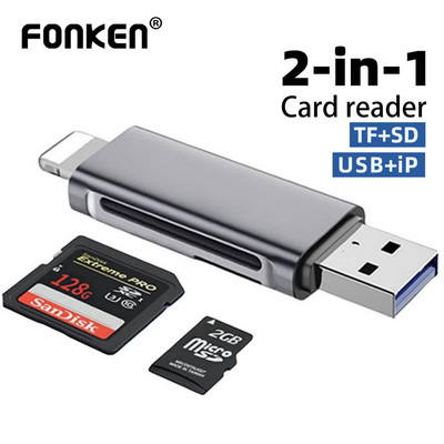Đầu đọc thẻ iOS 2 trong 1 Fonken USB 2.0 SD / TF Thẻ nhớ đọc tốc độ cao cho điện thoại PC Laptop