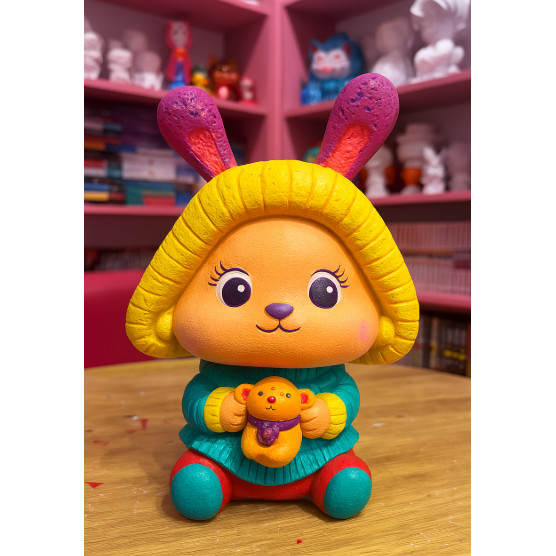 TƯỢNG THẠCH CAO TÔ MÀU CAO CẤP TƯỢNG BÉ THỎ MŨ LEN SIZE TO TẶNG KÈM  VỈ 6 MÀU VÀ 2 BÚT