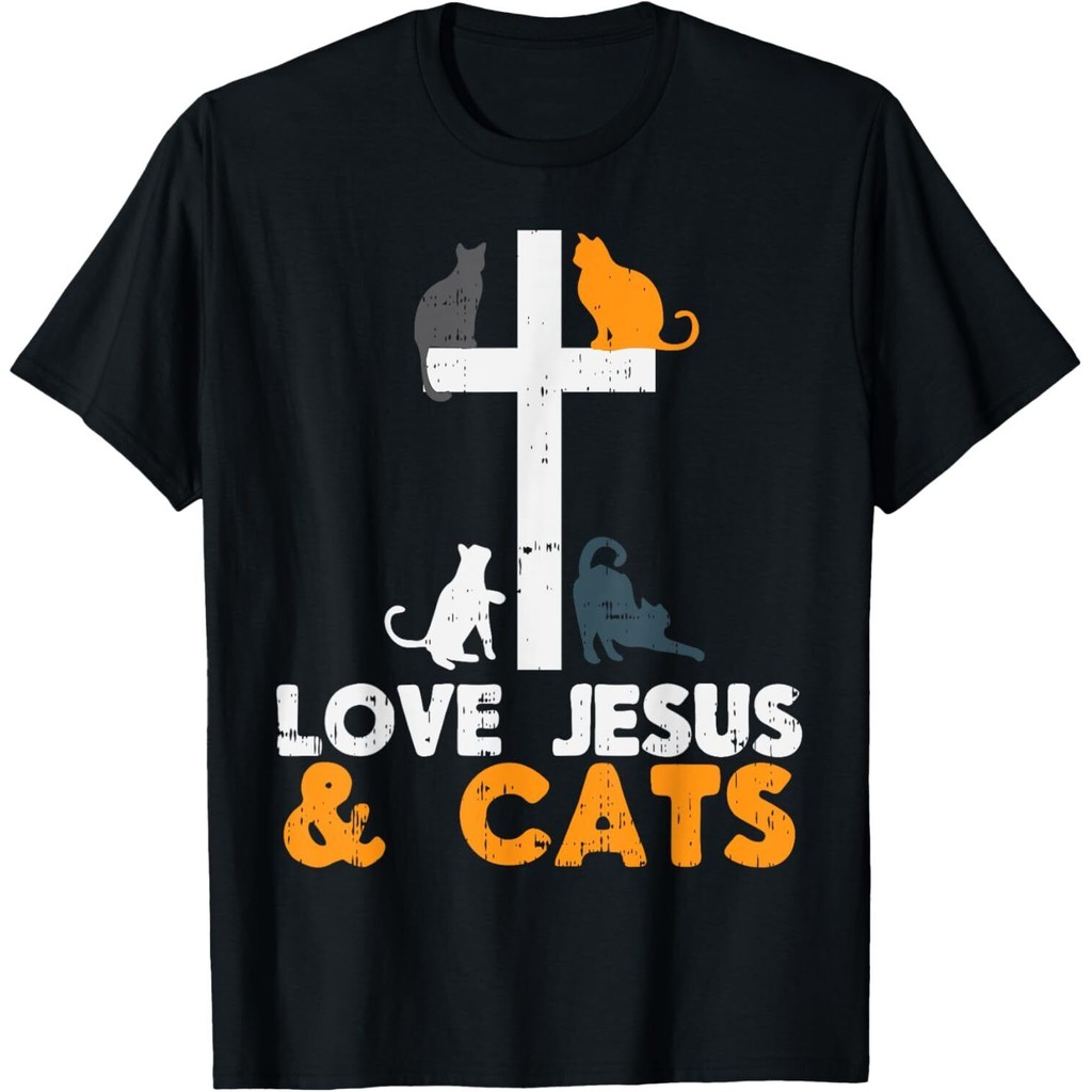 Cross Love Jesus Cats Animal God Christian Pet Lover Áo thun