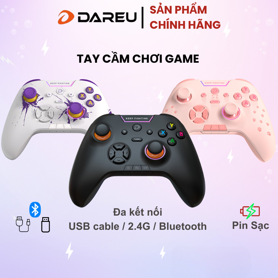 Tay cầm chơi game không dây DAREU H101X / H105 (Pin sạc 650mAhDual Mode: Type-C, Bluetooth)