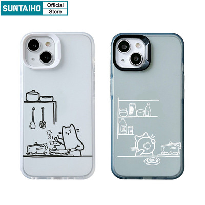 Suntaiho Mèo Dễ Thương Và Whimsical Trong Nhà Bếp Theo Chủ Đề Trong Suốt Vỏ Điện Thoại Mềm Mờ Chống Sốc Cho iPhone 11 12 13 14 15 16 Pro max IP 7 8 Plus Iphon X Xs XR Xs max