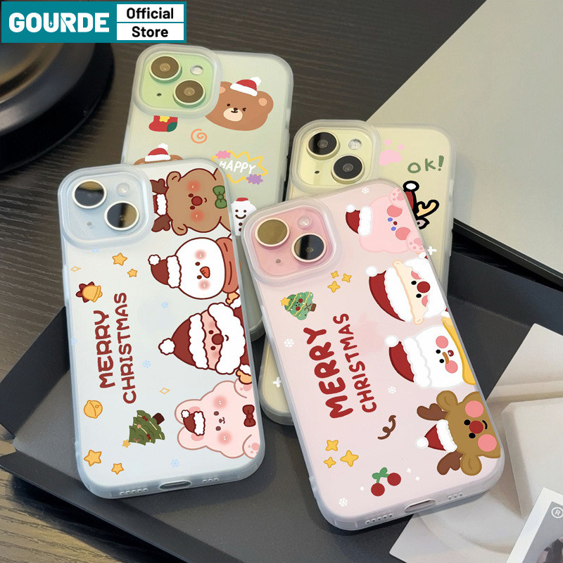 Ốp Lưng iPhone cặp đôi Người tuyết bởi Elk Giáng sinh Gấu đẹp trong suốt Chống Sốc, Bảo Vệ Camera Ốp Điện Thoại nhám silicon Mềm Gourde Cho iPhone 16 15 14 12 13 11 Pro Max IP 7 8 Plus Iphon X XS XR XsMax