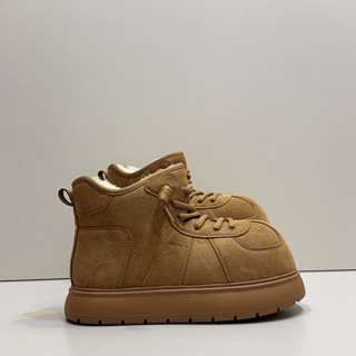 Xấu xí Dễ Thương Retro Nền Tảng Giày Cotton Đệm Đầu Lớn Lông Cừu Lót Mùa Đông Mới Dày Buộc Dây Chống Trượt Giày Nữ Thời Trang Giày Bốt Tuyết