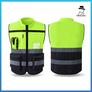 Frolada Nam Nữ Khả Năng Cao Phản Quang Áo Đứng Cổ Không Tay Nhiều Túi Thiết Kế Áo Khoác Rõ Ràng ID Bỏ Túi Bút Giá Đỡ Áo Khoác