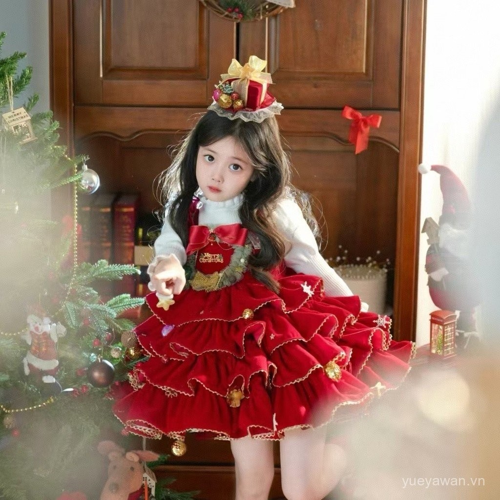 "Giáng sinh mới" trẻ em Giáng sinh mùa thu và mùa đông 2024 váy mới cho bé gái trang phục Halloween 
