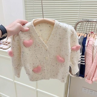 Áo len tình yêu cho bé gái áo len dệt kim cổ chữ V phong cách nước ngoài cho bé 1 tuổi Áo khoác dệt kim cotton cho trẻ sơ sinh