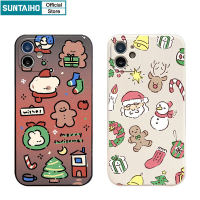 Suntaiho Ngộ nghĩnh Vỏ Độc Đáo Họa Tiết Giáng Sinh Vui Vẻ Ốp Điện Thoại Cho Iphone 16 15 14 13 12 11 Pro Max IP 7 8 Plus Iphon X Xs XR Xs Max Silicon Mềm Cao Cấp Chống Sốc Ốp Lưng