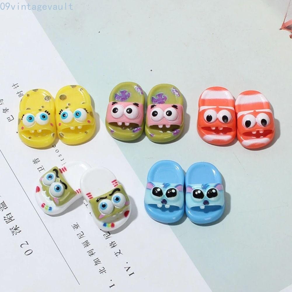 Vintagevault 1 đôi Dép thu nhỏ Nhà búp bê, Dép hoạt hình thu nhỏ Dép hoạt hình Mô hình búp bê, Mô hì