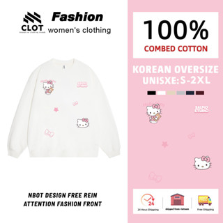 Áo Khoác Hello Kitty nữ Trắng form rộng 100% cotton CLOT áo sweater local brand