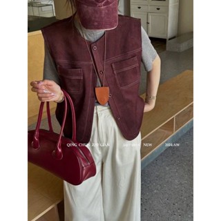 Bán Nóng! Áo Gi Lê Cá Tính F & X Áo gi lê Da Lộn Cổ Điển Áo khoác vest nữ áo vest rộng rãi thời thượng thường ngày mẫu ngắn mẫu mới đầu thu 2024