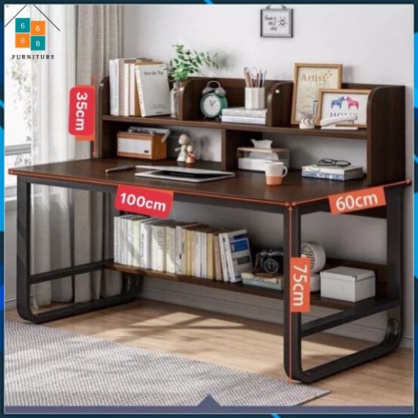 Bàn Học, Bàn Làm Việc Có Giá Để Sách Ván Gỗ MDF Dày 15mm, Chân Sắt Chữ U 40x40 Bền Bỉ, Có Video HD -