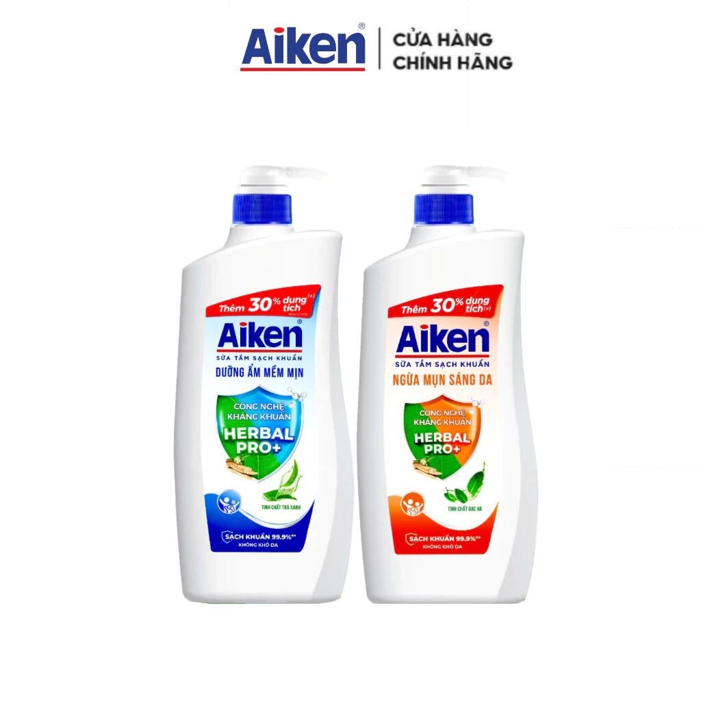 Sữa tắm sạch khuẩn Aiken thảo mộc dưỡng ẩm mềm mịn ngừa mụn sáng da 845g