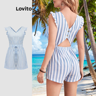 Áo liền quần Lovito họa tiết sọc xếp ly phong cách Boho cho nữ L89ED107